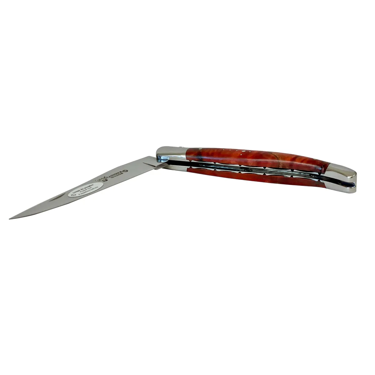 Laguiole en Aubrac Handcarved Plates Multipurpose Knife with Stabilized Red Poplar Burl, 4.75-Inches