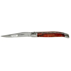 Laguiole en Aubrac Handcarved Plates Multipurpose Knife with Stabilized Red Poplar Burl, 4.75-Inches