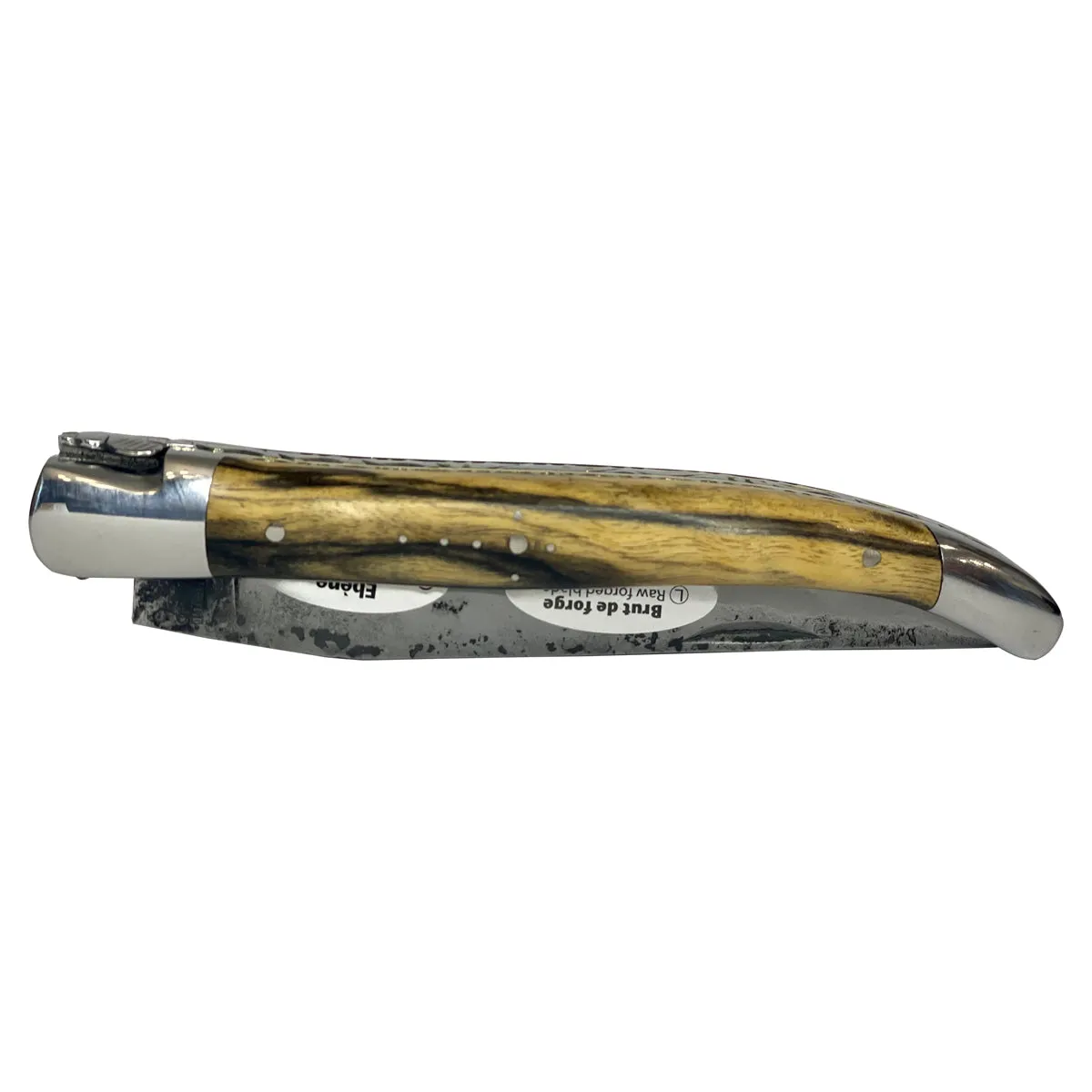 Laguiole en Aubrac Handcrafted Double Brass & Stainless Plates Multipurpose Knife, Royal Ebony Wood Handle, Raw Forged Blade, 4.75-Inches
