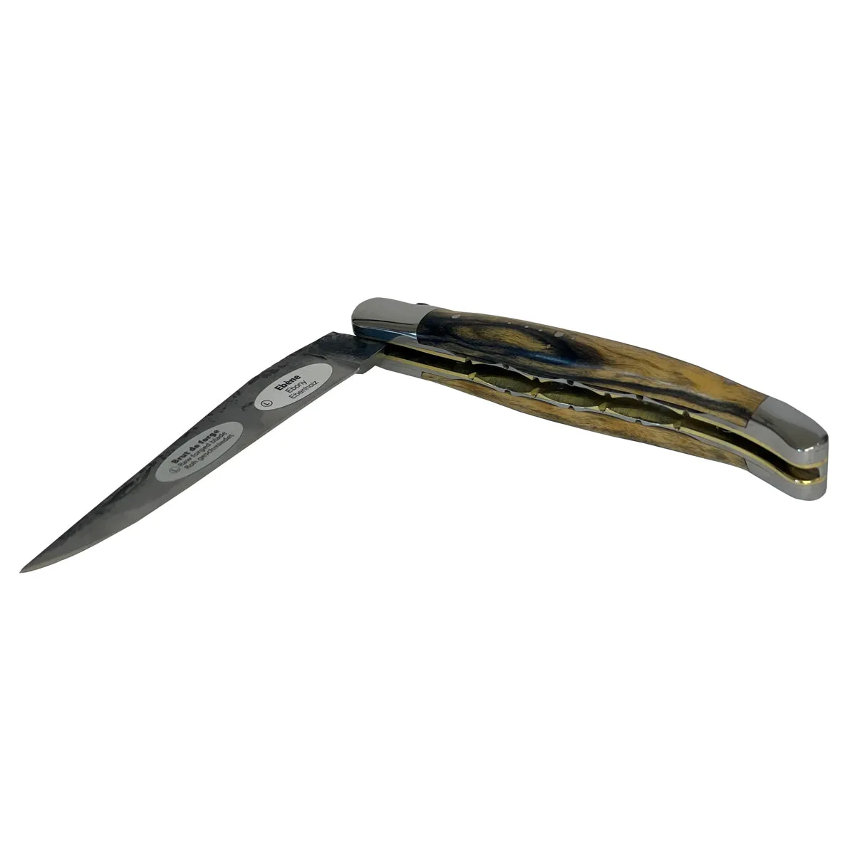 Laguiole en Aubrac Handcrafted Double Brass & Stainless Plates Multipurpose Knife, Royal Ebony Wood Handle, Raw Forged Blade, 4.75-Inches