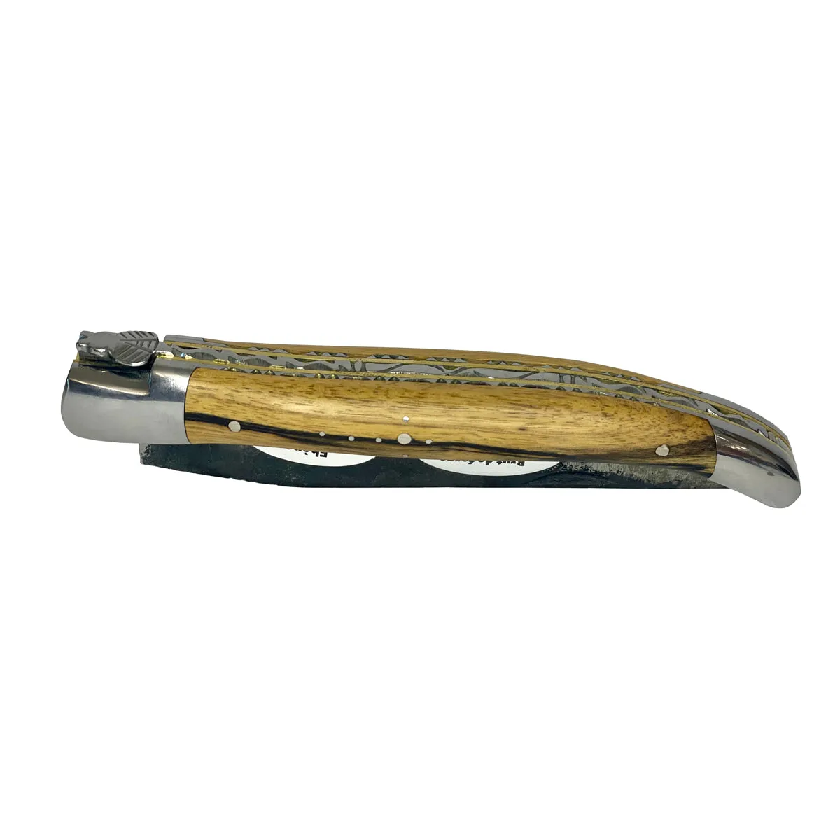 Laguiole en Aubrac Handcrafted Double Brass & Stainless Plates Multipurpose Knife, Royal Ebony Wood Handle, Raw Forged Blade, 4.75-Inches