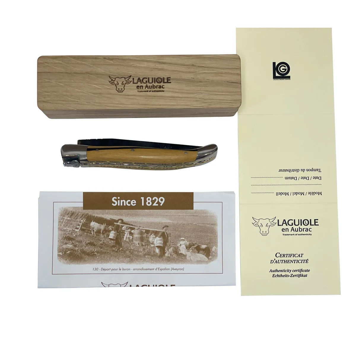Laguiole en Aubrac Handcrafted Double Brass & Stainless Plates Multipurpose Knife, Royal Ebony Wood Handle, Raw Forged Blade, 4.75-Inches