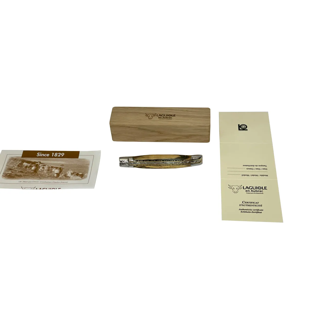 Laguiole en Aubrac Handcrafted Double Brass & Stainless Plates Multipurpose Knife, Royal Ebony Wood Handle, Raw Forged Blade, 4.75-Inches