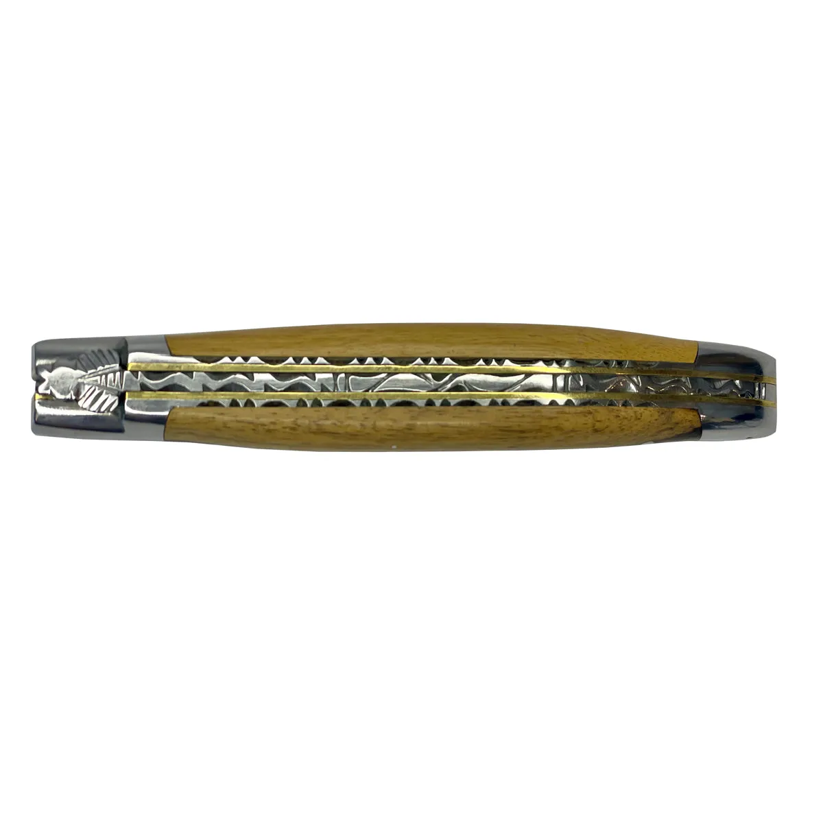Laguiole en Aubrac Handcrafted Double Brass & Stainless Plates Multipurpose Knife, Royal Ebony Wood Handle, Raw Forged Blade, 4.75-Inches