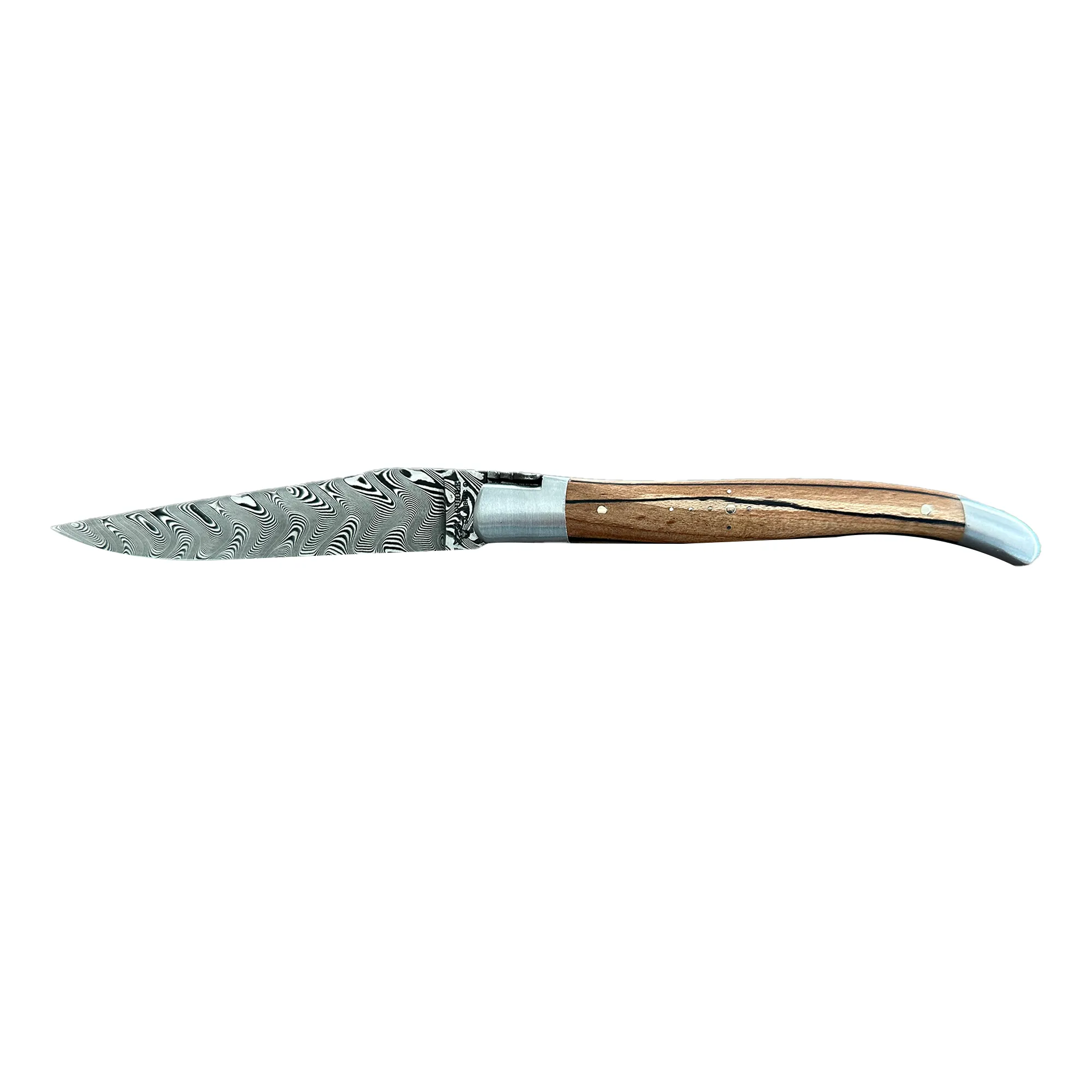 Laguiole en Aubrac Handcrafted Double Carved Plates Damascus Blade Multipurpose Knife, Aubrac Wood Handle, Special Forged Bee, 4.75-in
