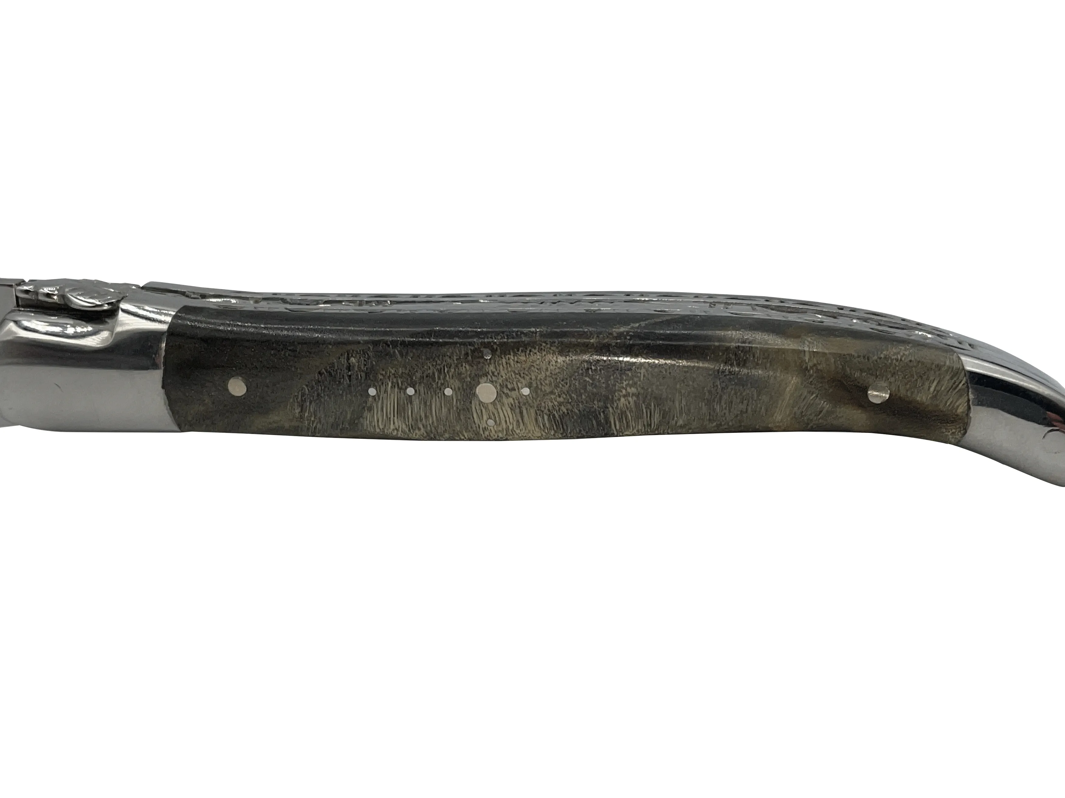 Laguiole en Aubrac Handcrafted Double Plates Multipurpose Knife Stainless Steel Bolsters, Blackened Poplar Wood Handle, 4.75 inches