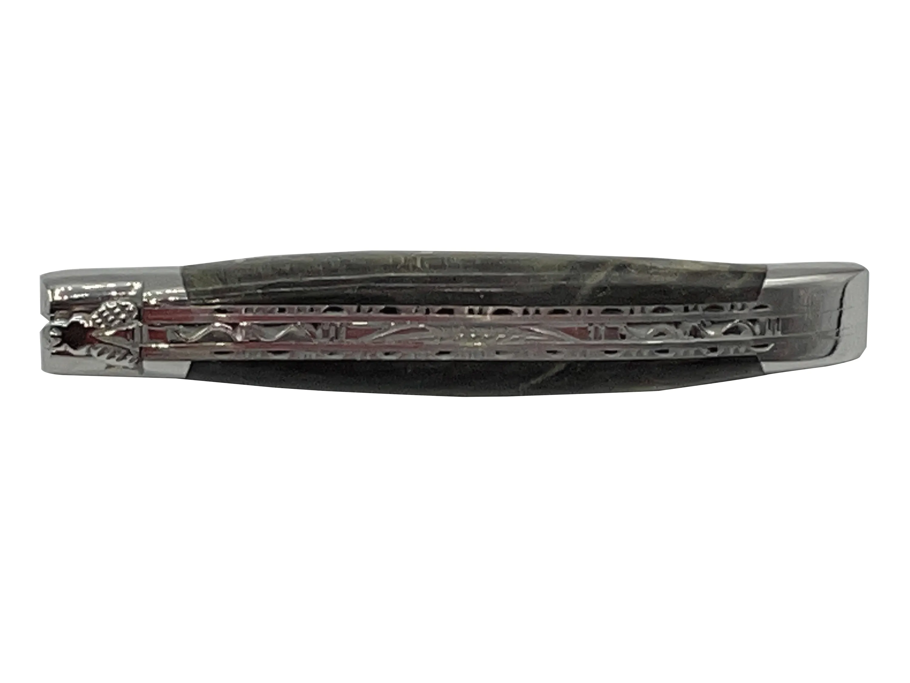 Laguiole en Aubrac Handcrafted Double Plates Multipurpose Knife Stainless Steel Bolsters, Blackened Poplar Wood Handle, 4.75 inches