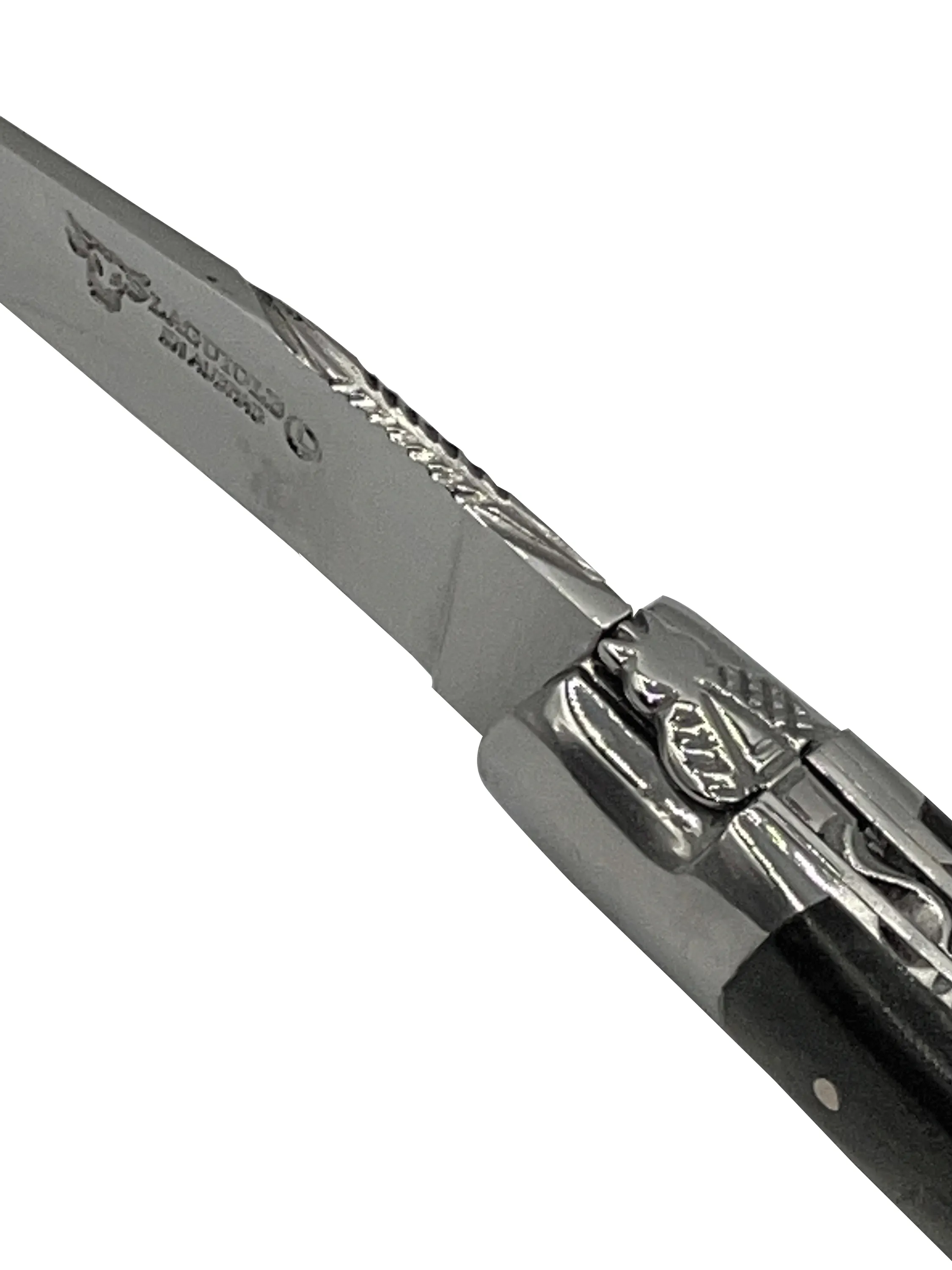 Laguiole en Aubrac Handcrafted Double Plates Multipurpose Knife Stainless Steel Bolsters, Blackened Poplar Wood Handle, 4.75 inches