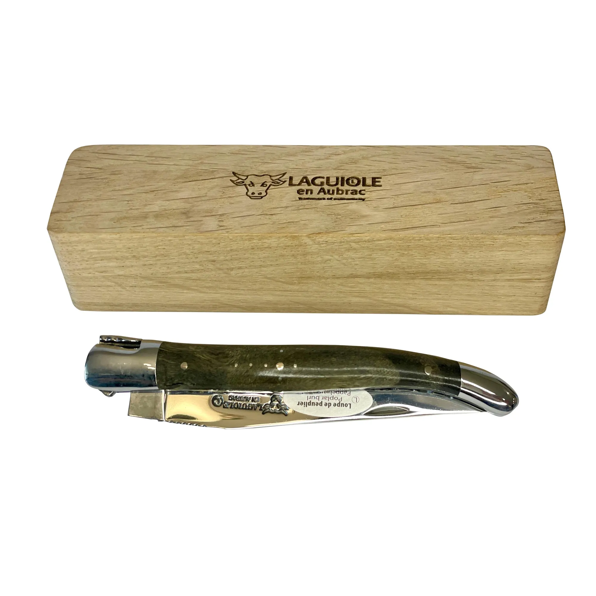 Laguiole en Aubrac Handcrafted Double Plates Multipurpose Knife Stainless Steel Bolsters, Blackened Poplar Wood Handle, 4.75 inches
