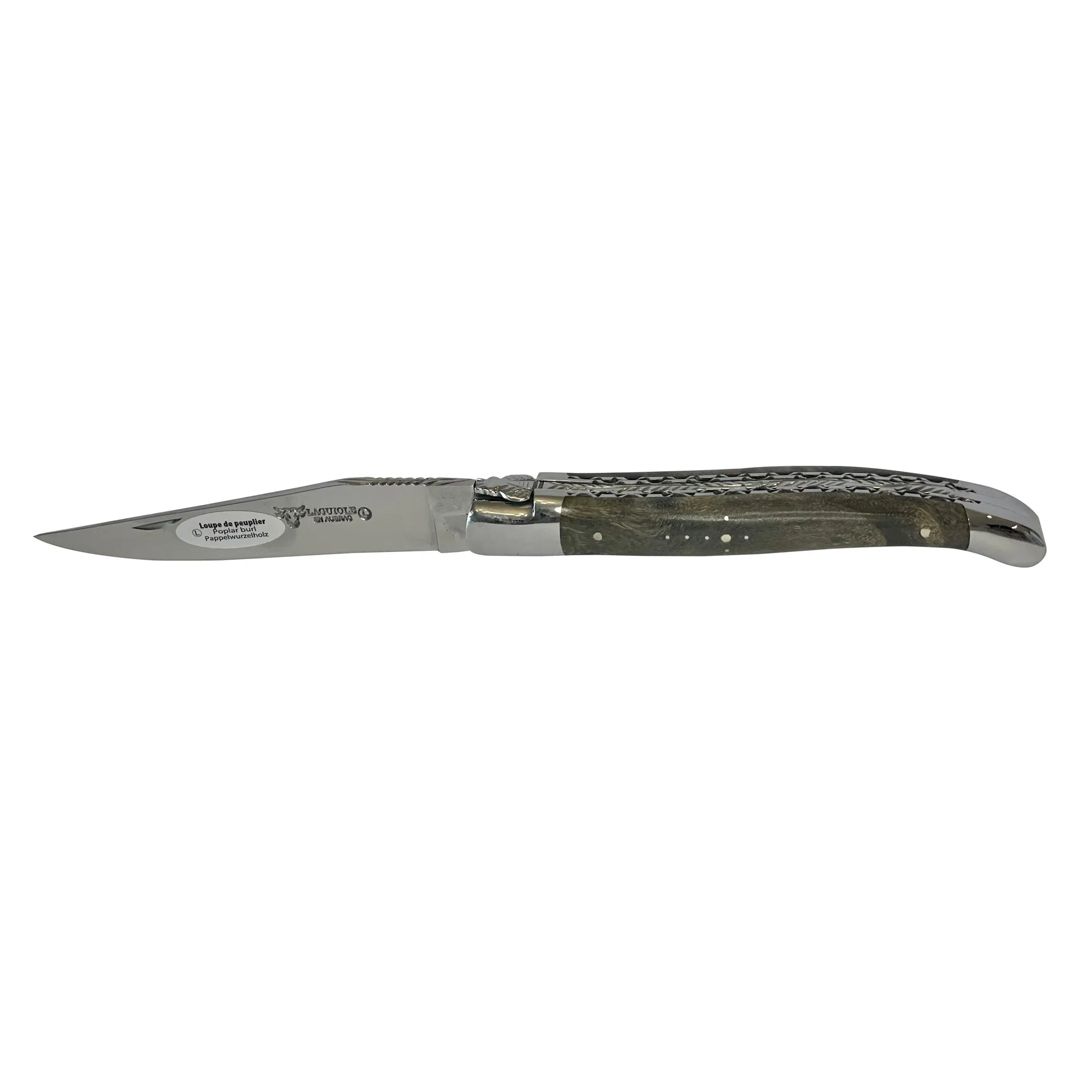 Laguiole en Aubrac Handcrafted Double Plates Multipurpose Knife Stainless Steel Bolsters, Blackened Poplar Wood Handle, 4.75 inches
