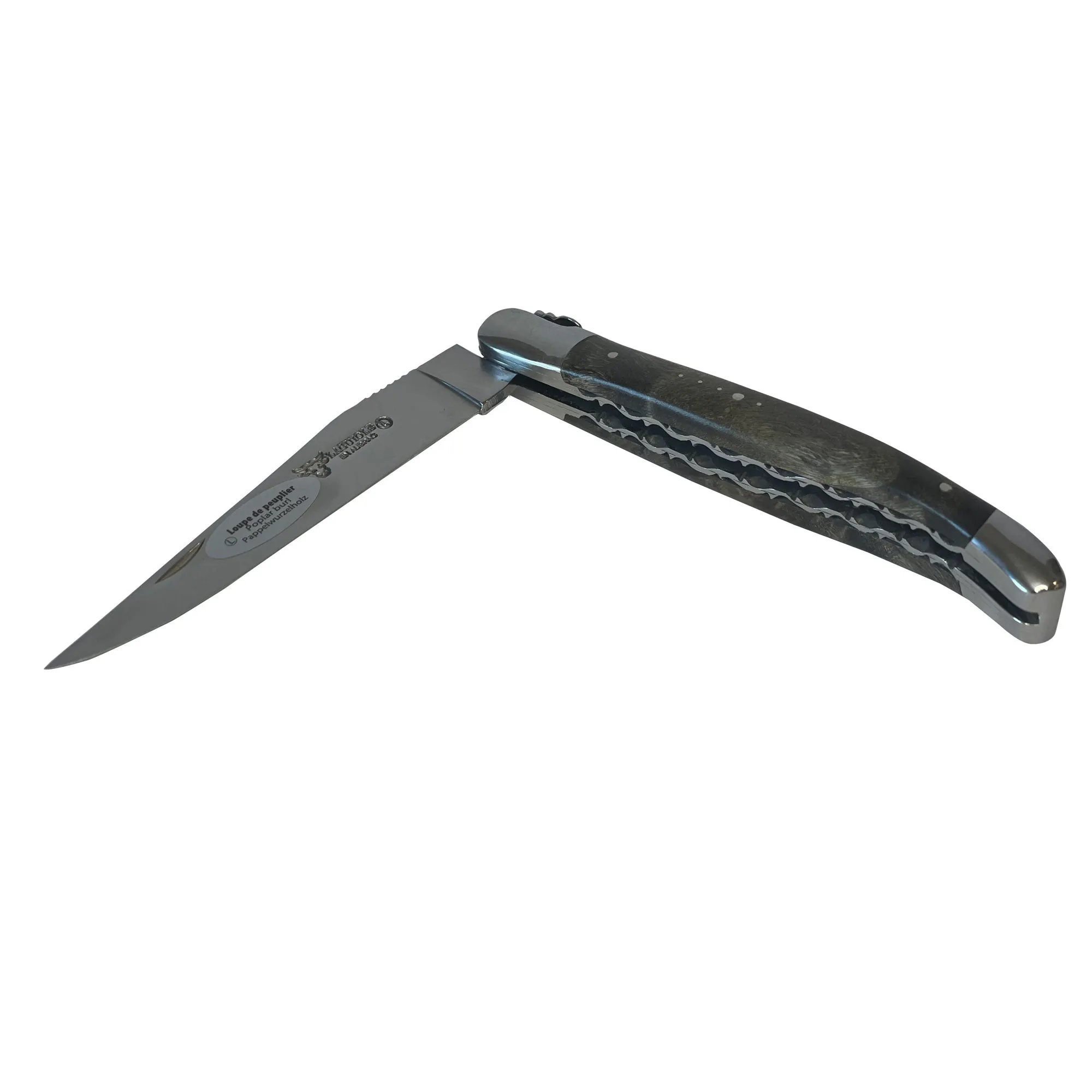 Laguiole en Aubrac Handcrafted Double Plates Multipurpose Knife Stainless Steel Bolsters, Blackened Poplar Wood Handle, 4.75 inches