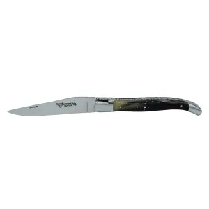 Laguiole en Aubrac Handcrafted Double Plates Multipurpose Knife Stainless Steel Bolsters, Flamed Solid Horn Handle, 4.75 inches