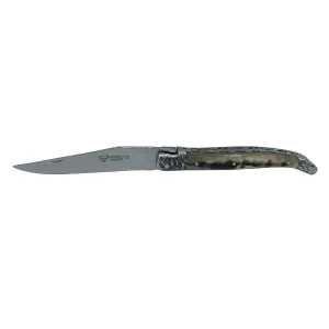 Laguiole en Aubrac Handcrafted Double Plates Multipurpose Knife Stainless Steel Bolsters, Sheep Horn Handle, 4.75 inches