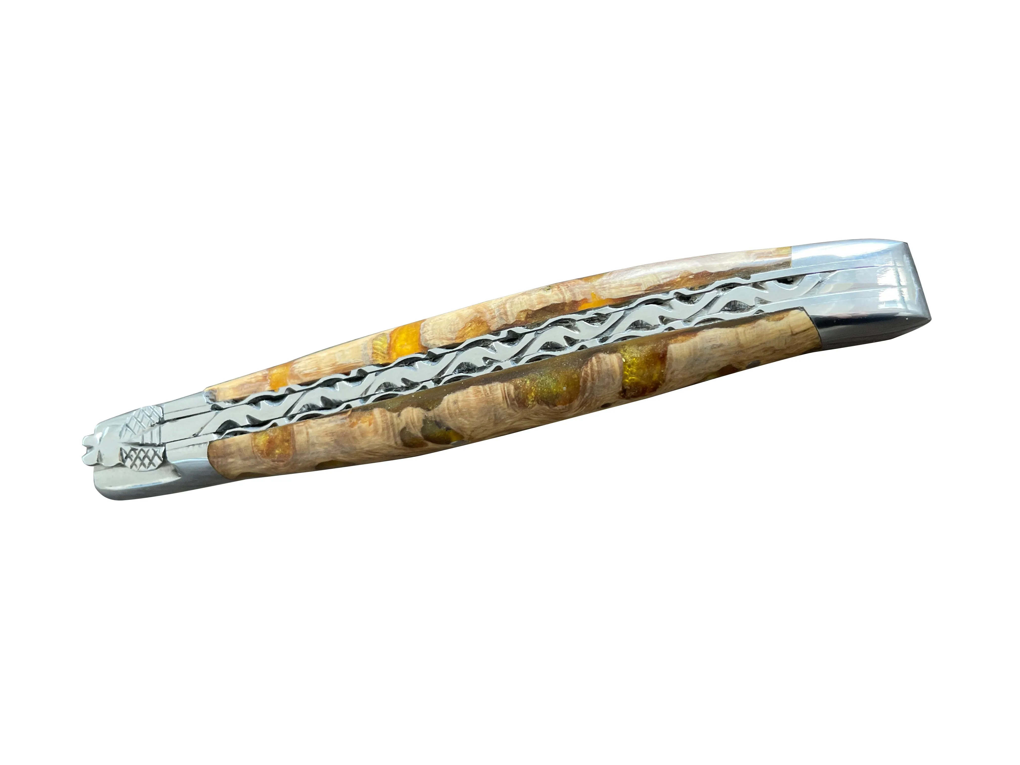 Laguiole en Aubrac Handcrafted Double Plates Multipurpose Knife With Cactus Amber Handle, 4.75-Inches