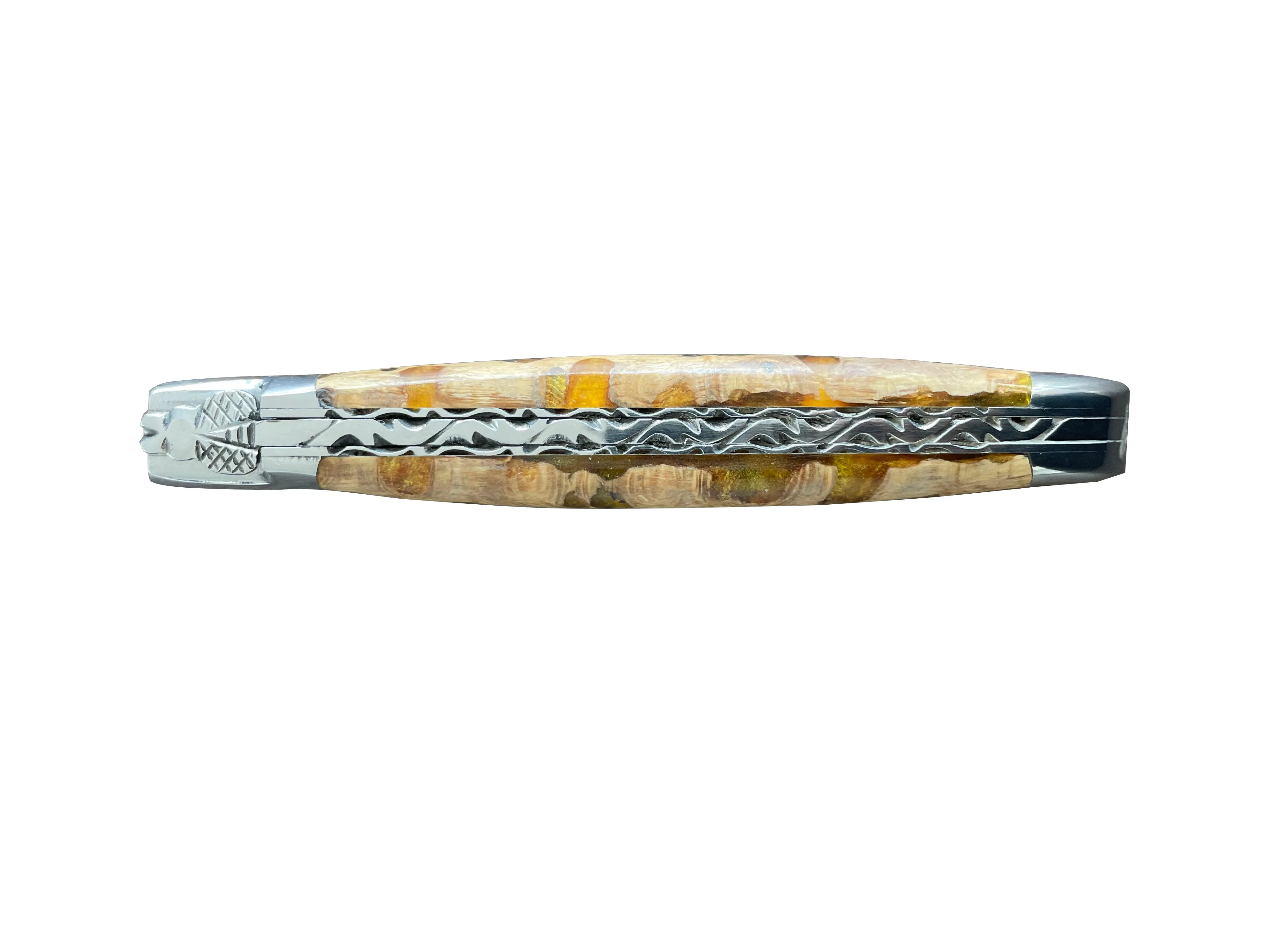 Laguiole en Aubrac Handcrafted Double Plates Multipurpose Knife With Cactus Amber Handle, 4.75-Inches