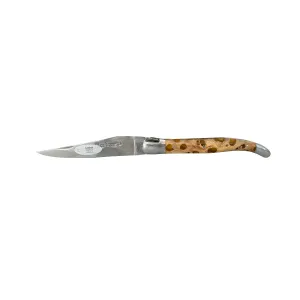 Laguiole en Aubrac Handcrafted Double Plates Multipurpose Knife With Cactus Amber Handle, 4.75-Inches