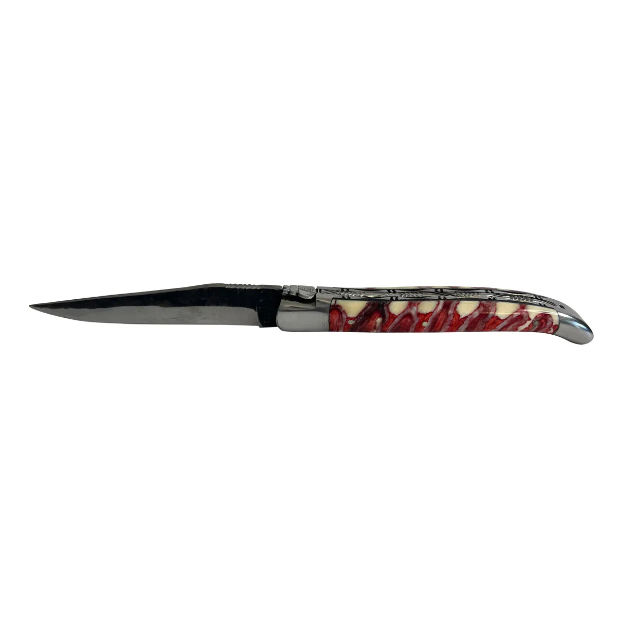 Laguiole en Aubrac Handcrafted Limited Edition Rough Forged Blade Double Plates Multipurpose Knife with Red Mollar Handle,  4.75-Inches