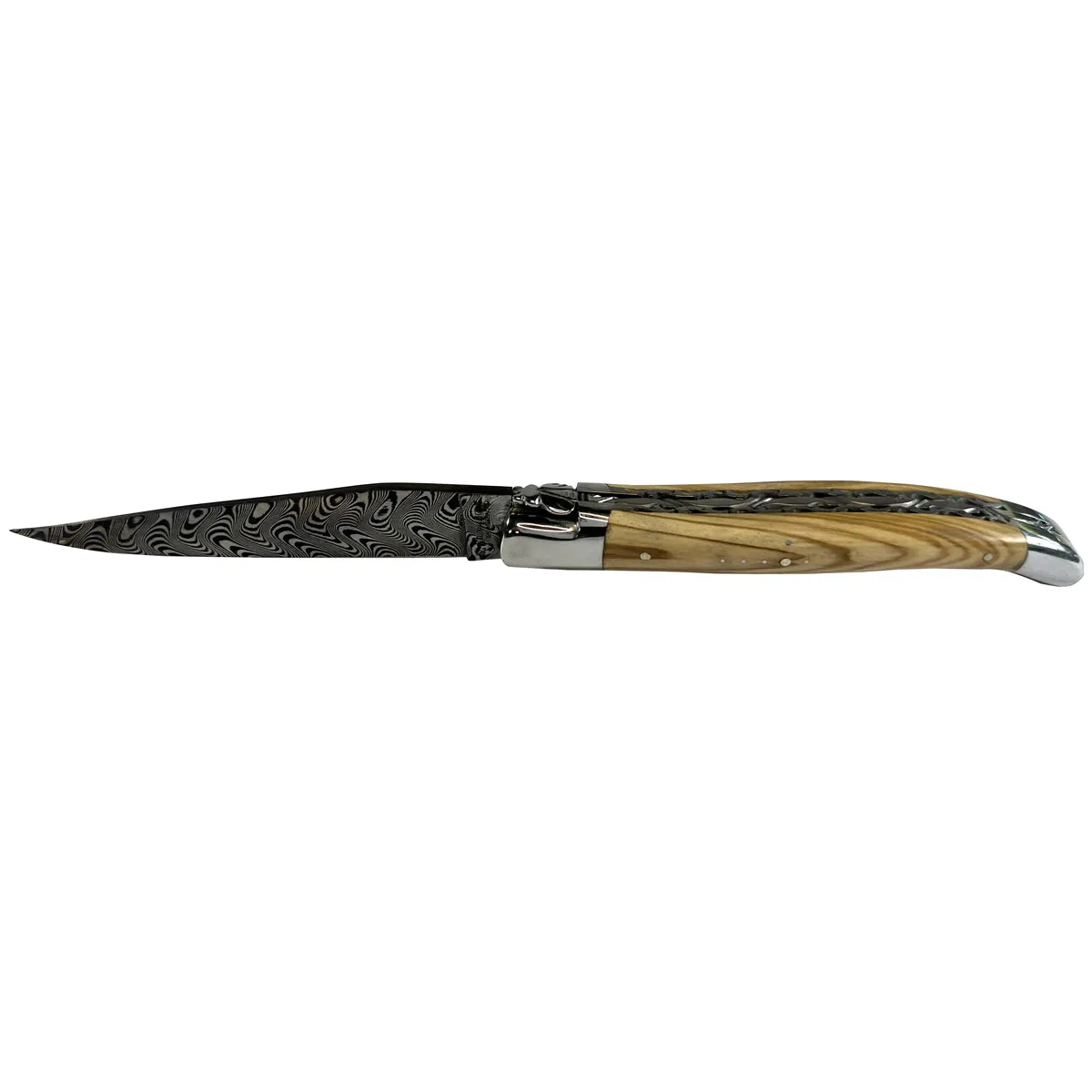 Laguiole en Aubrac Handcrafted Multilayer Damascus Double Plate Multipurpose Knife With Olive Wood Handle, 4.75-Inches