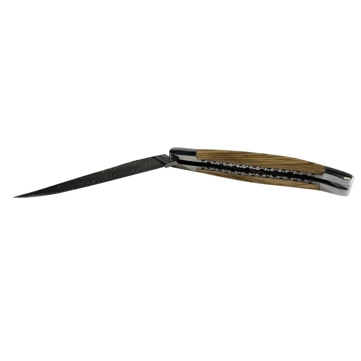 Laguiole en Aubrac Handcrafted Multilayer Damascus Double Plate Multipurpose Knife With Olive Wood Handle, 4.75-Inches