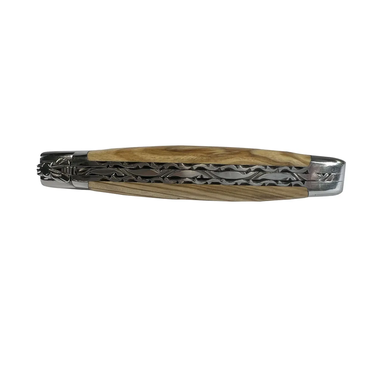 Laguiole en Aubrac Handcrafted Multilayer Damascus Double Plate Multipurpose Knife With Olive Wood Handle, 4.75-Inches