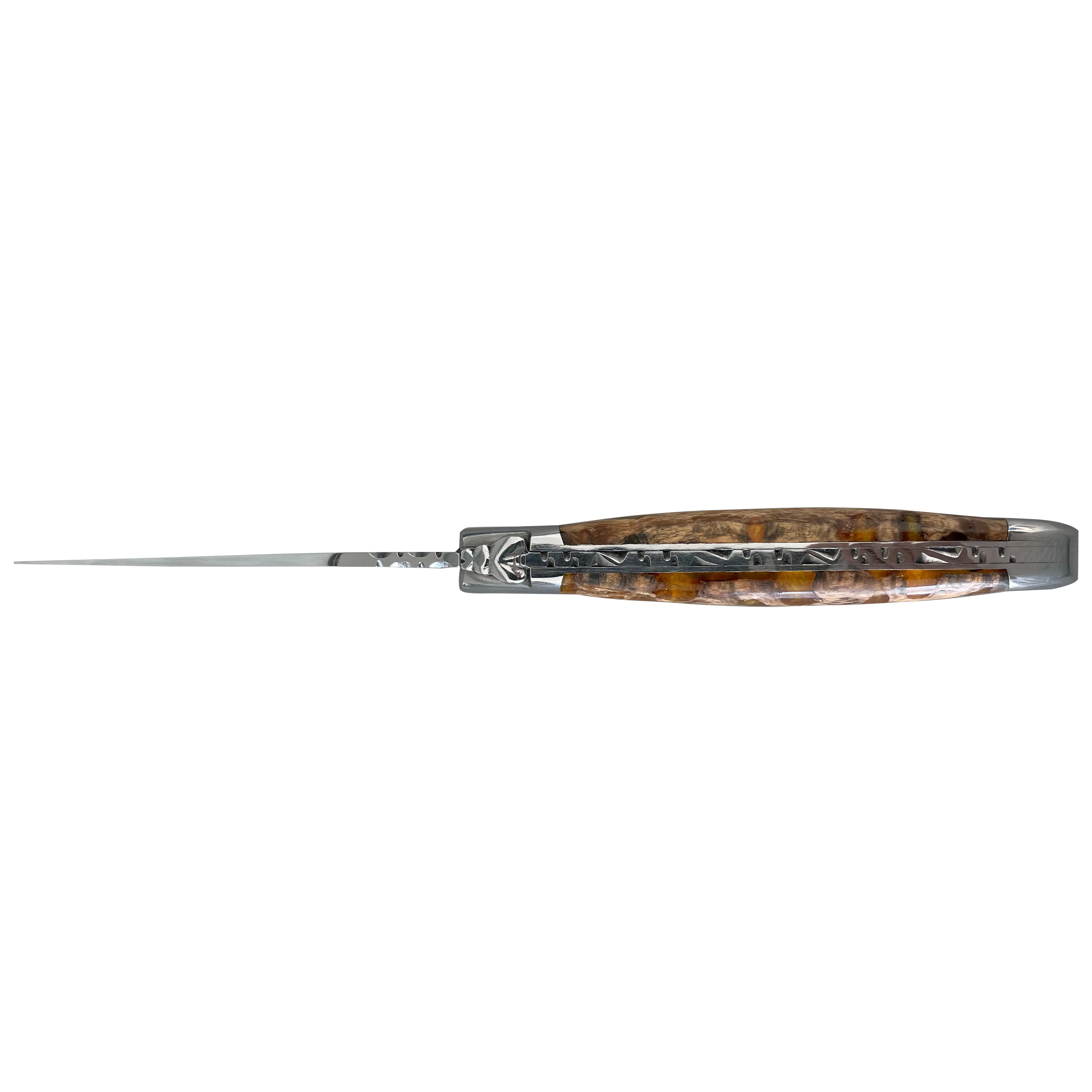 Laguiole en Aubrac Handcrafted Multipurpose Knife With Cactus Amber Handle, 4.75-Inches