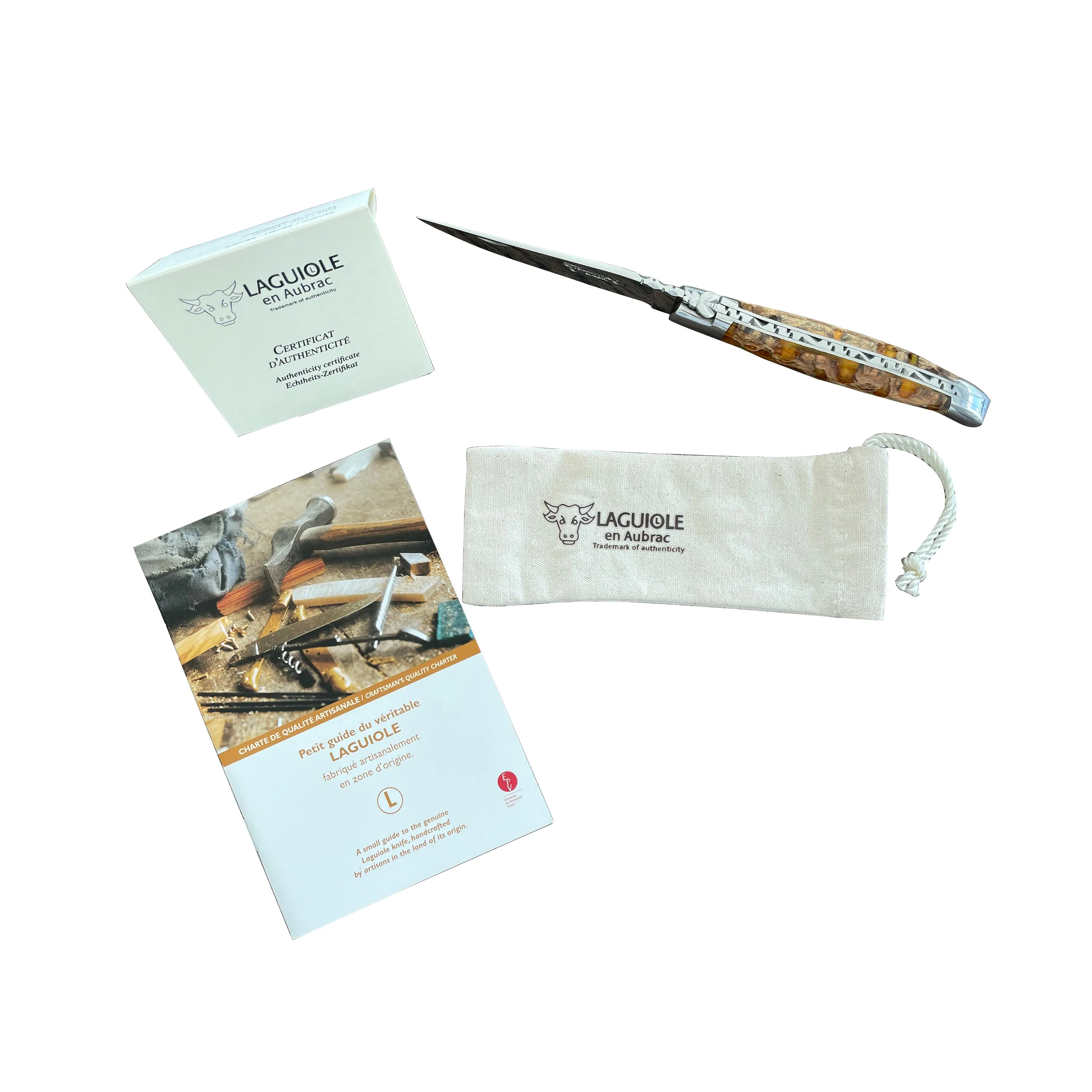 Laguiole en Aubrac Handcrafted Multipurpose Knife With Cactus Amber Handle, 4.75-Inches