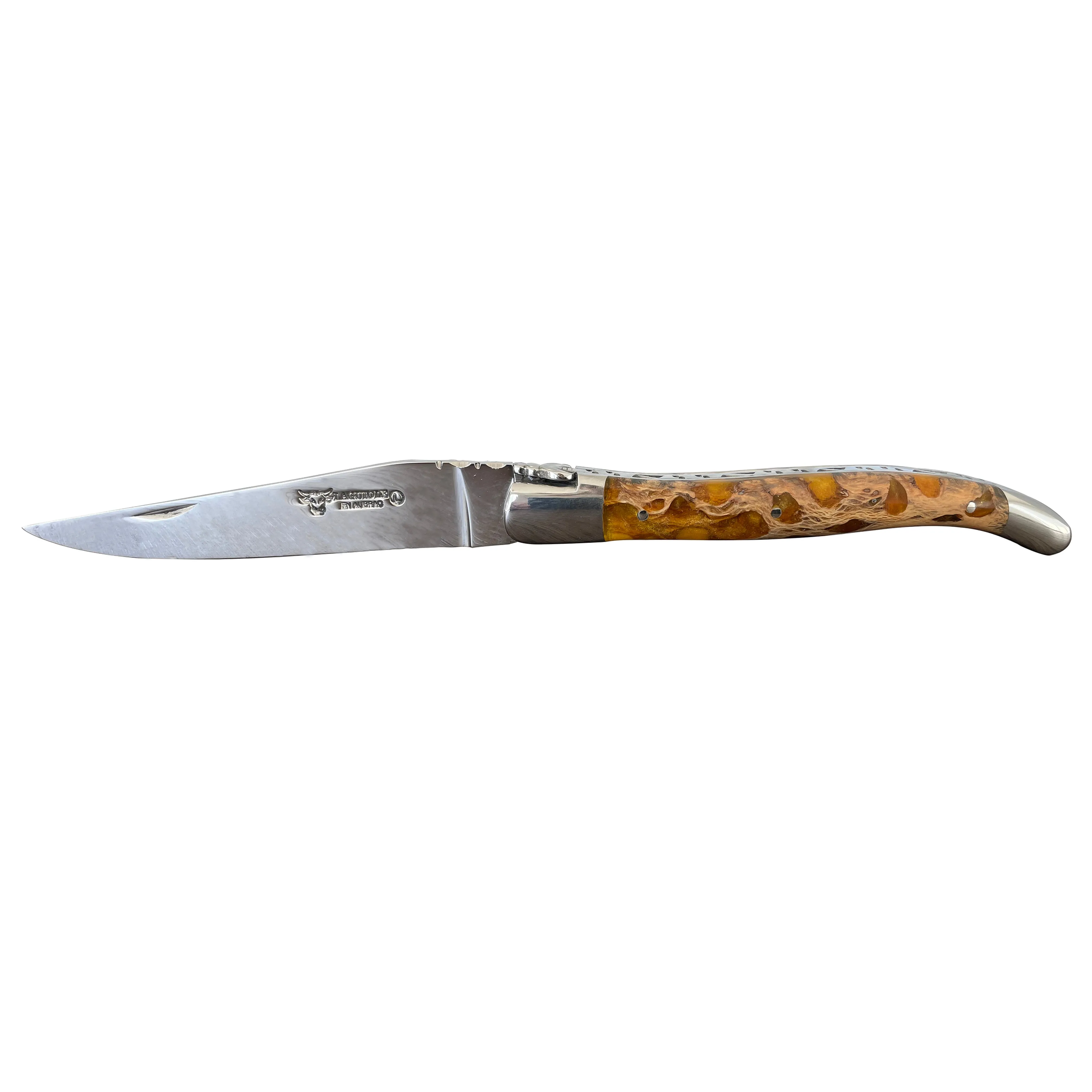 Laguiole en Aubrac Handcrafted Multipurpose Knife With Cactus Amber Handle, 4.75-Inches