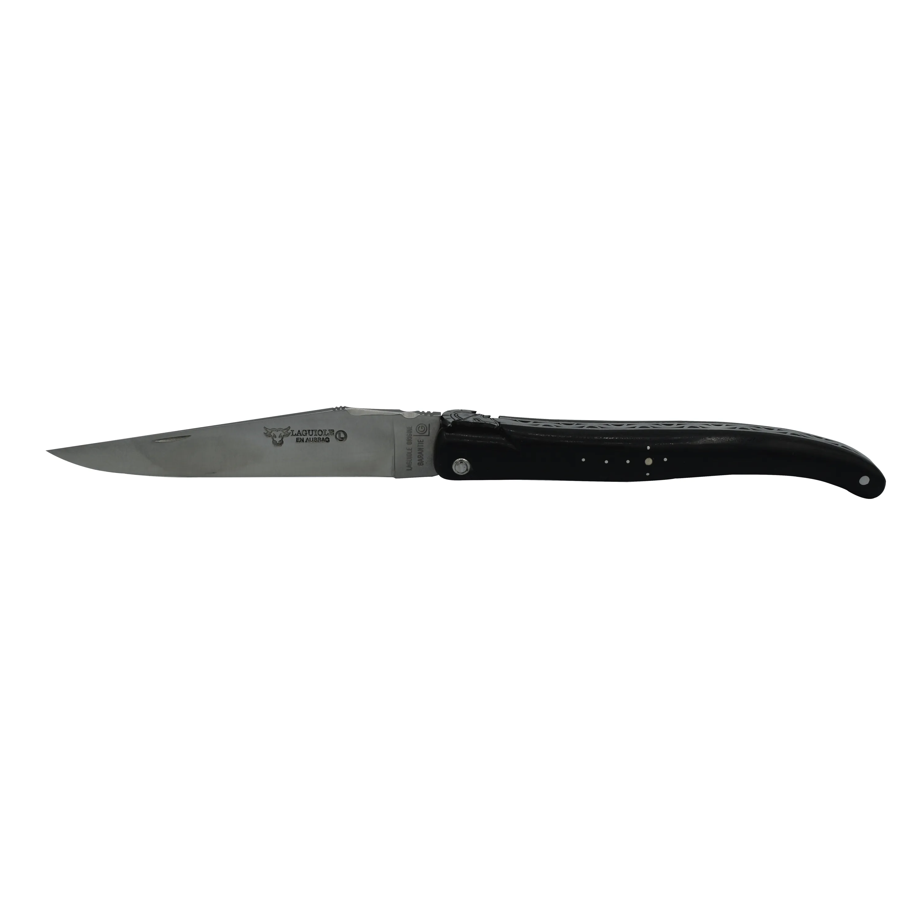 Laguiole en Aubrac Handcrafted Plated Limited Edition Multipurpose Knife, Full Ebony Handle With Spartan, 4.75 inches