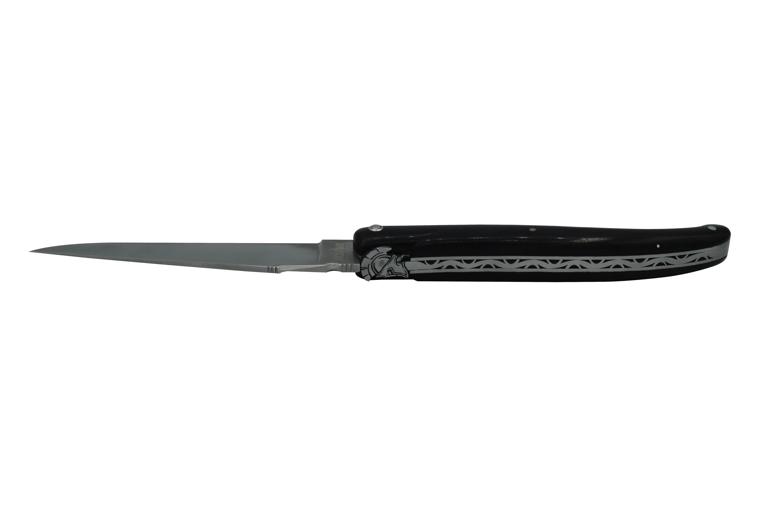 Laguiole en Aubrac Handcrafted Plated Limited Edition Multipurpose Knife, Full Ebony Handle With Spartan, 4.75 inches