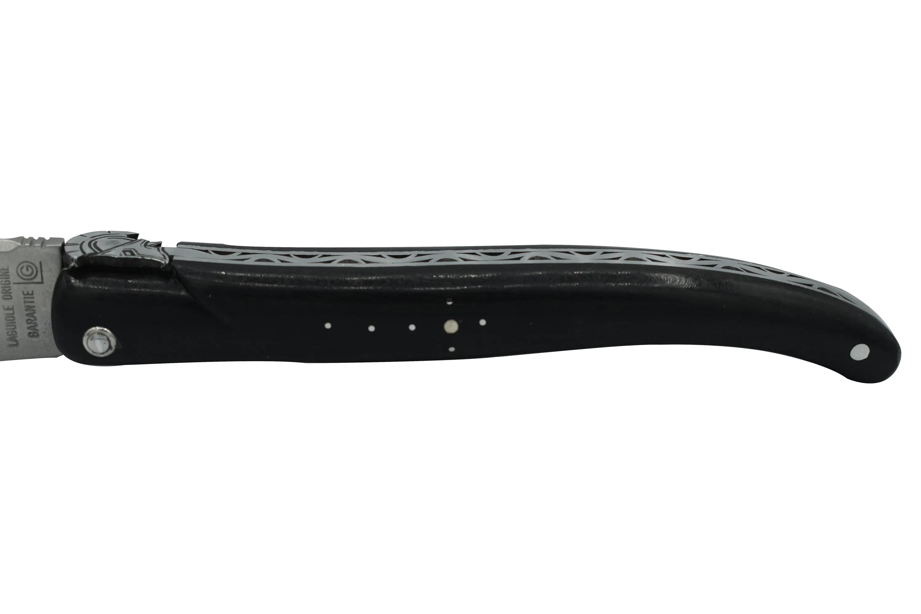 Laguiole en Aubrac Handcrafted Plated Limited Edition Multipurpose Knife, Full Ebony Handle With Spartan, 4.75 inches