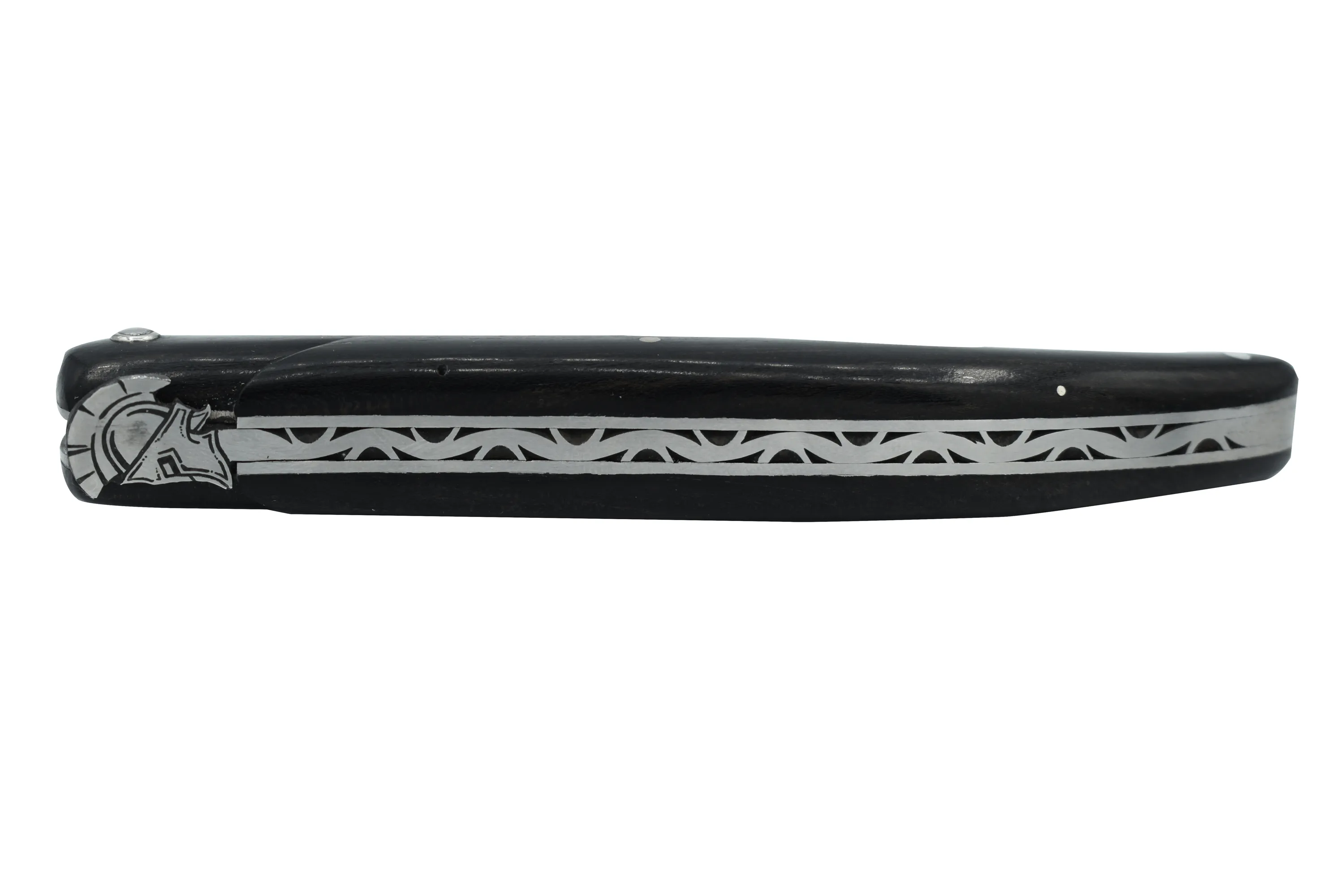 Laguiole en Aubrac Handcrafted Plated Limited Edition Multipurpose Knife, Full Ebony Handle With Spartan, 4.75 inches