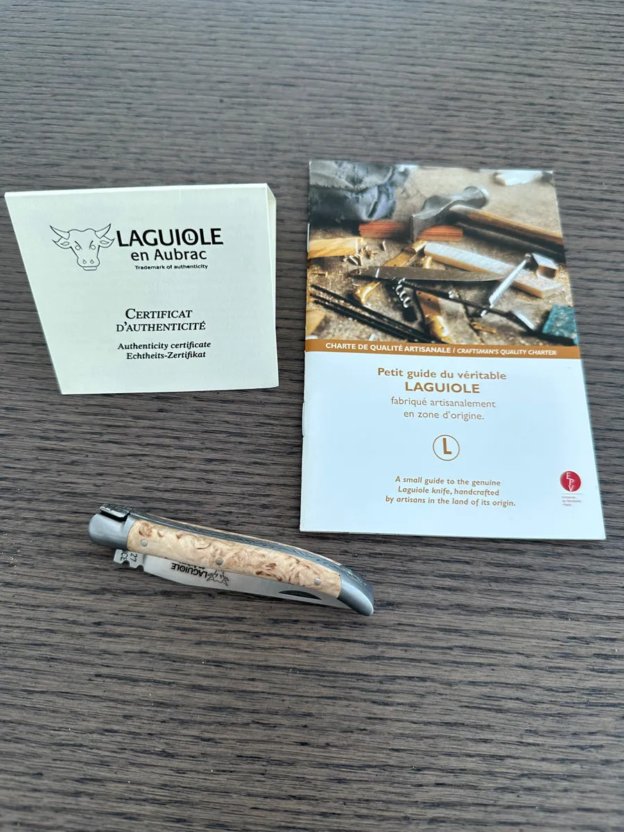 Laguiole en Aubrac Handcrafted Plated Multipurpose Knife, Birchwood Handle, 3.5-Inches