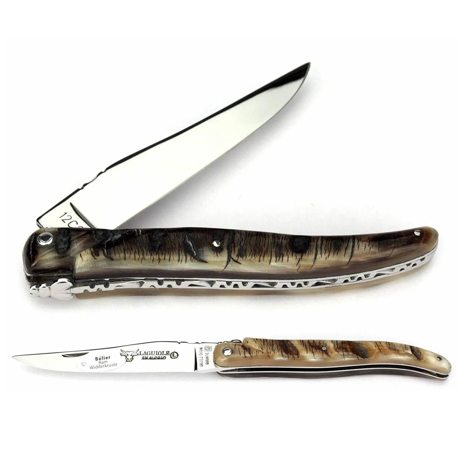 Laguiole en Aubrac Handcrafted Plated Multipurpose Knife, Full Ram Crust Handle, 4.75 inches