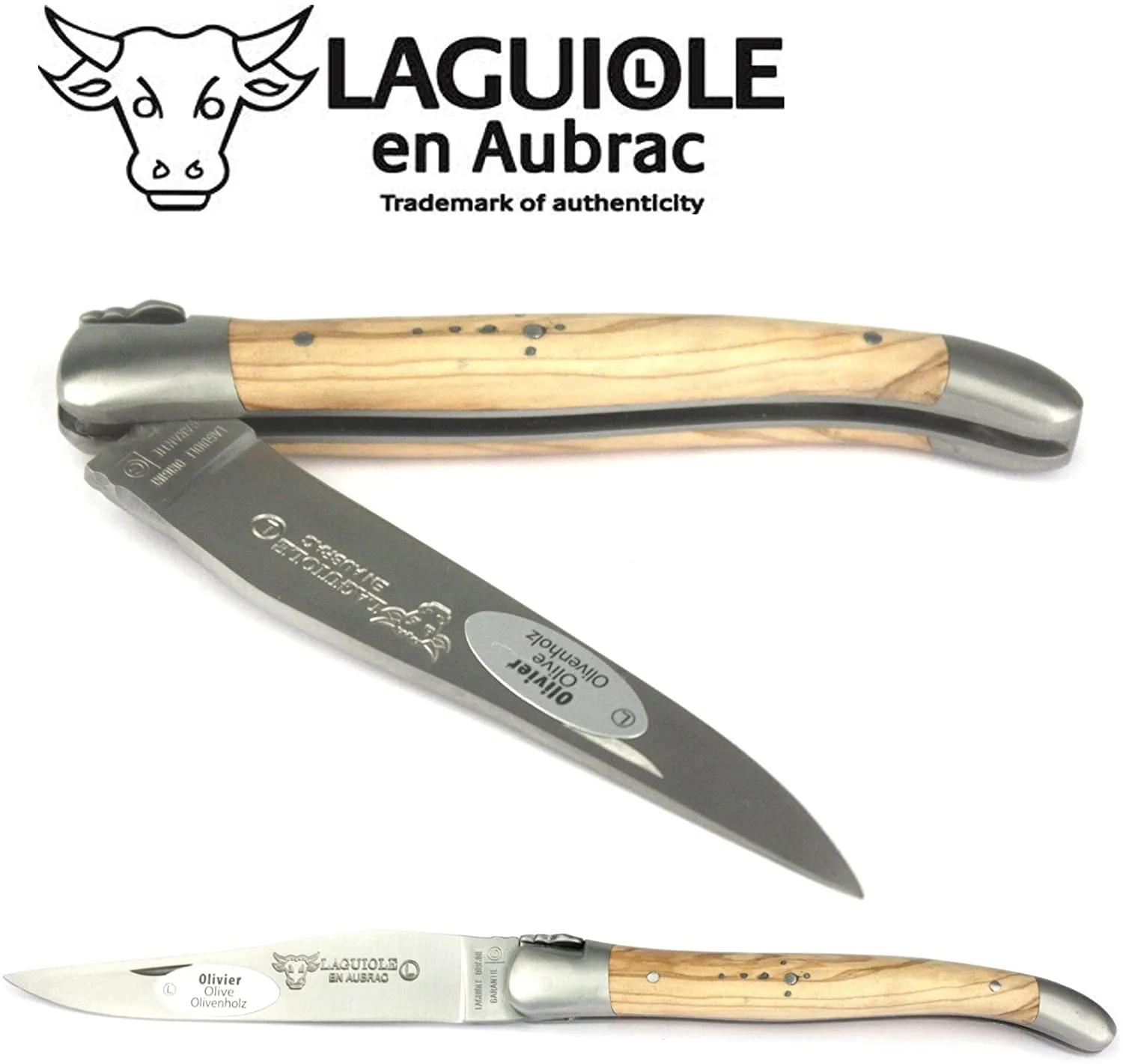 Laguiole en Aubrac Handcrafted Plated Multipurpose Knife, Olivewood Handle, 4.75 inches