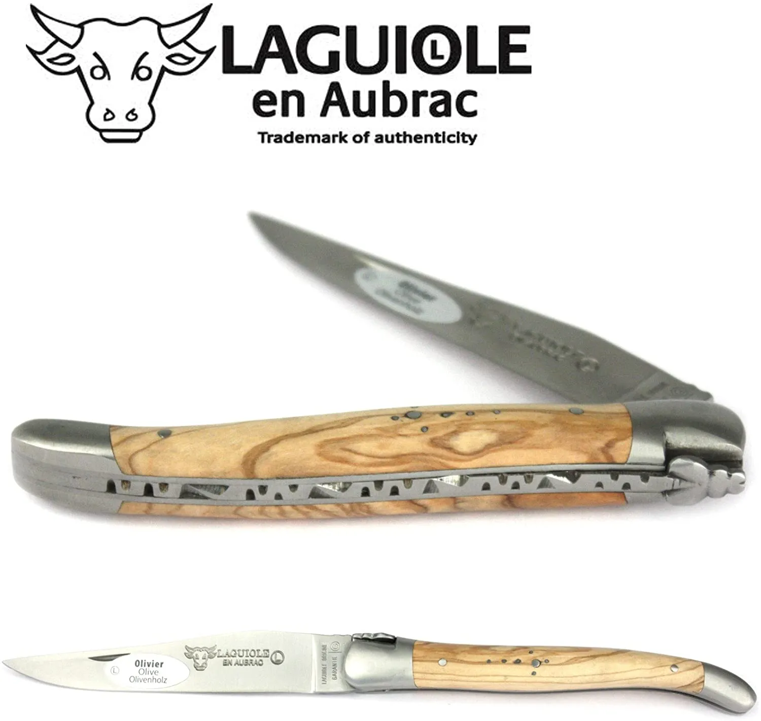 Laguiole en Aubrac Handcrafted Plated Multipurpose Knife, Olivewood Handle, 4.75 inches