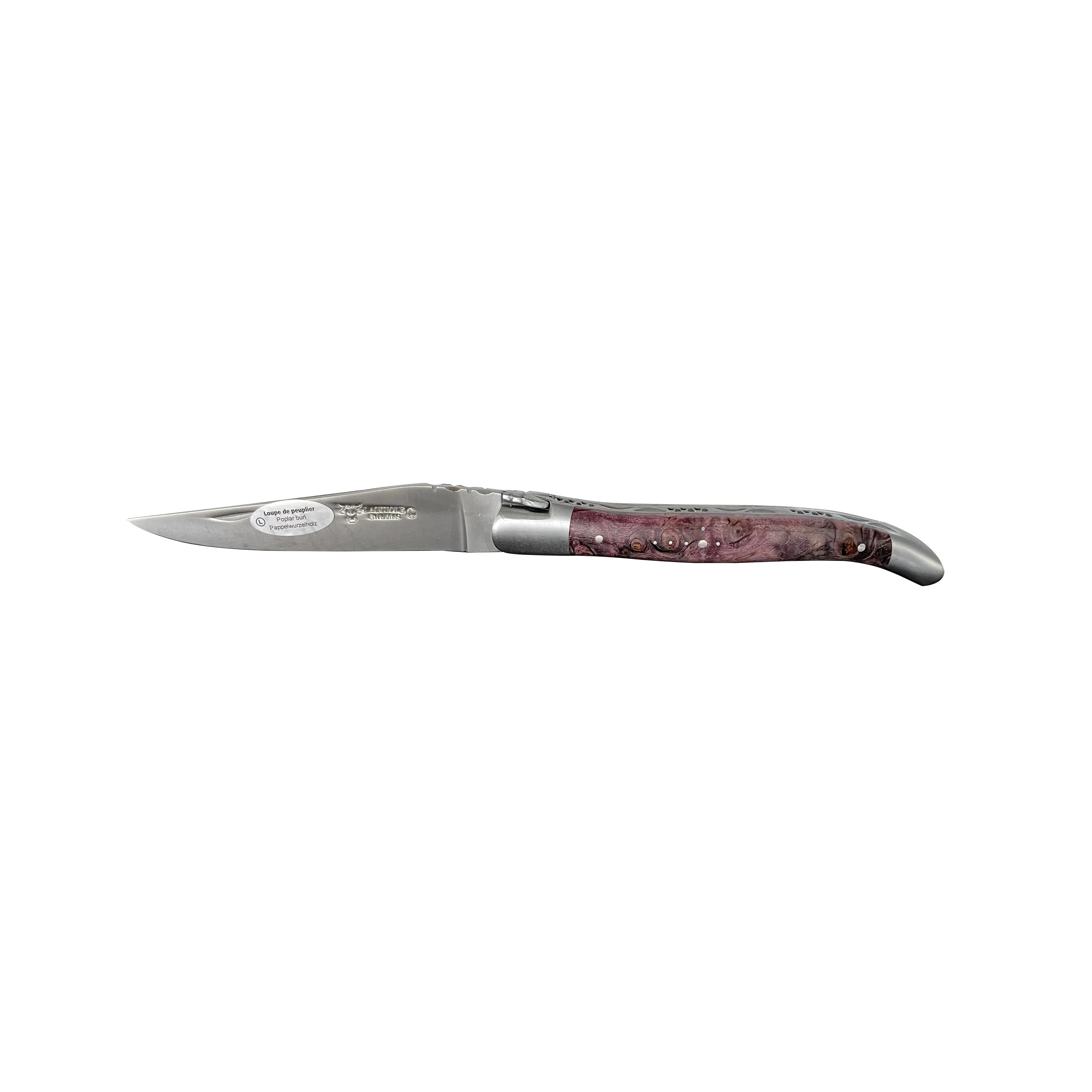 Laguiole en Aubrac Handcrafted Plated Multipurpose Knife, Purple Poplar Wood Handle, 4.75-Inches