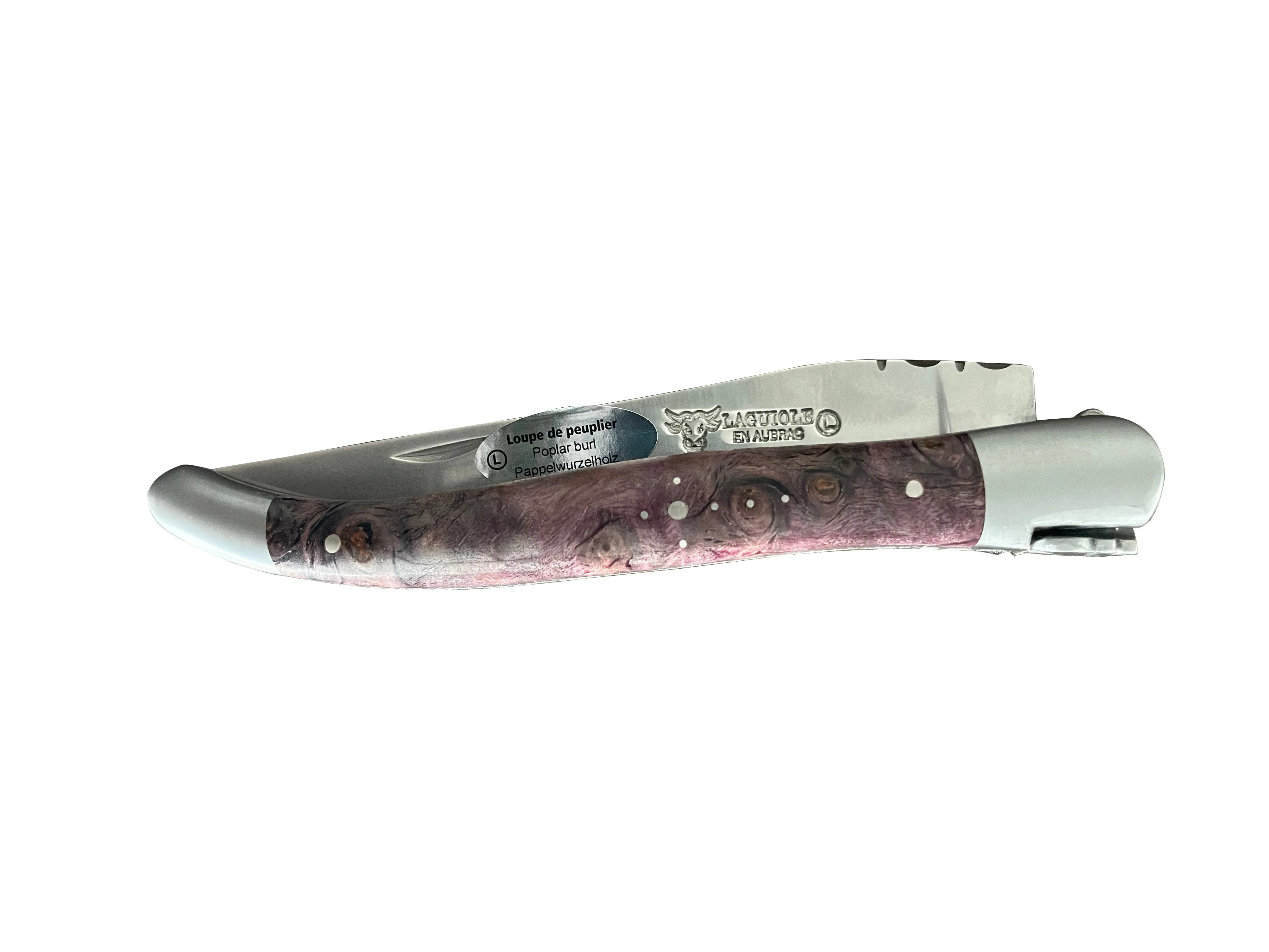 Laguiole en Aubrac Handcrafted Plated Multipurpose Knife, Purple Poplar Wood Handle, 4.75-Inches