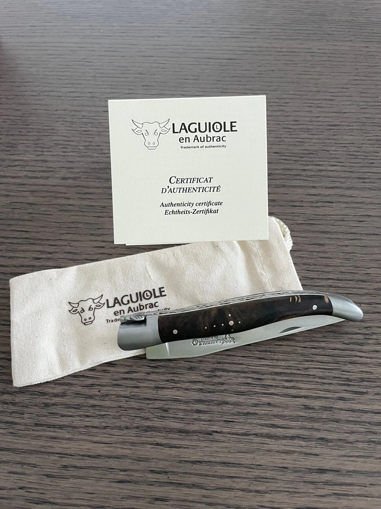 Laguiole en Aubrac Handcrafted Plates Multipurpose Knife, Blackened Poplar Wood Handle, 4.75-Inches
