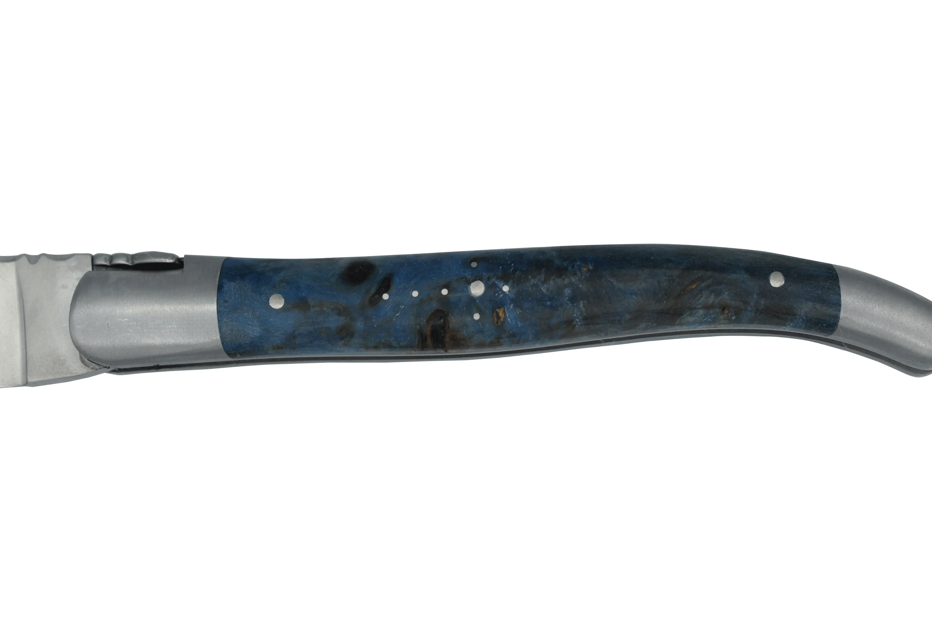 Laguiole en Aubrac Handcrafted Plates Multipurpose Knife, Blue Poplar Burl Wood Handle, 4.75 inches