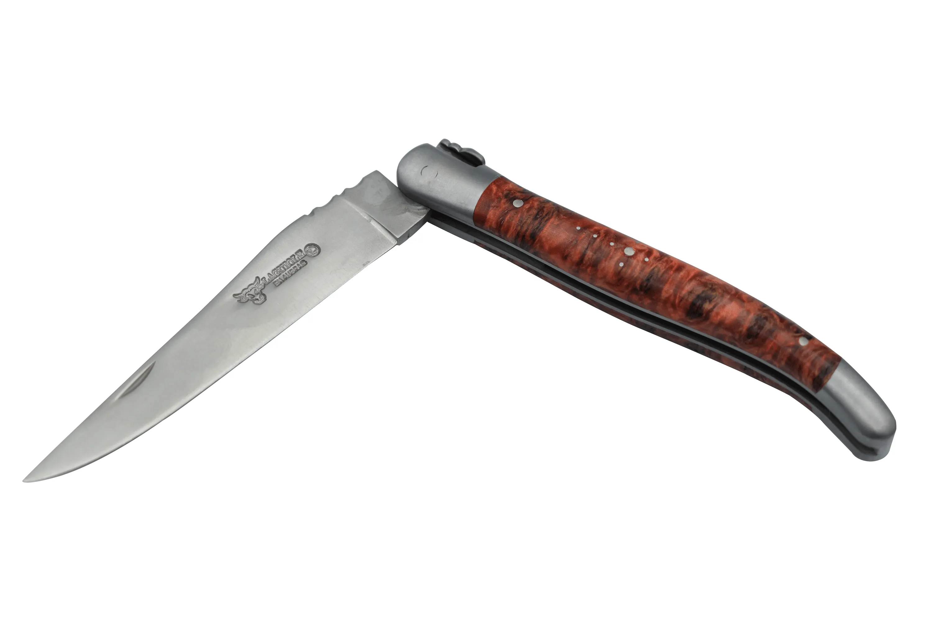 Laguiole en Aubrac Handcrafted Plates Multipurpose Knife, Red Poplar Burl Wood Handle, 4.75 inches