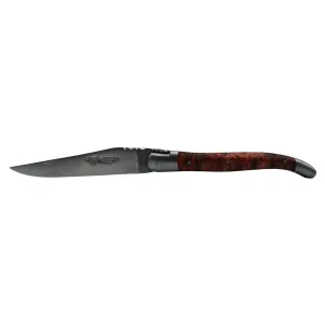 Laguiole en Aubrac Handcrafted Plates Multipurpose Knife, Red Poplar Burl Wood Handle, 4.75 inches