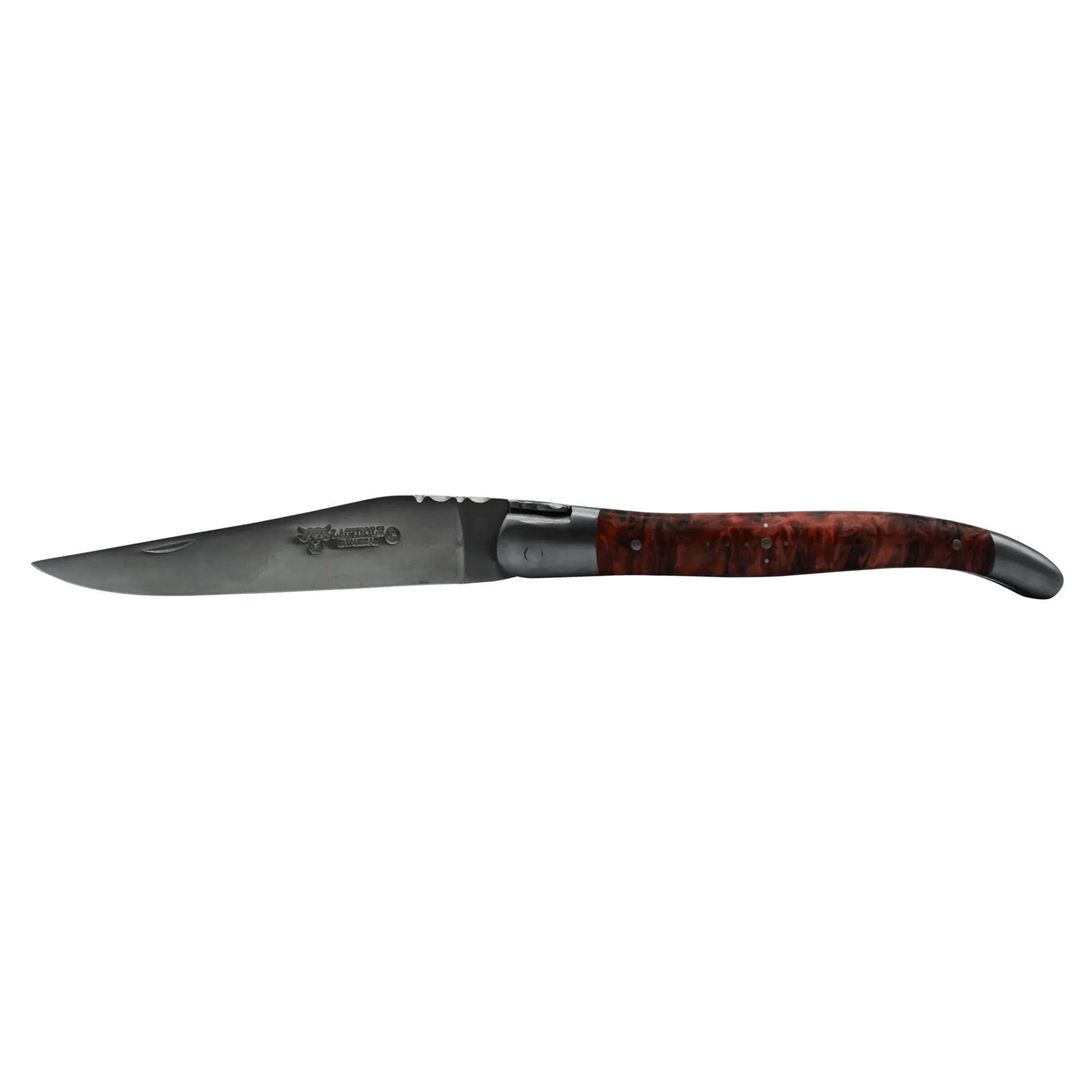Laguiole en Aubrac Handcrafted Plates Multipurpose Knife, Red Poplar Burl Wood Handle, 4.75 inches
