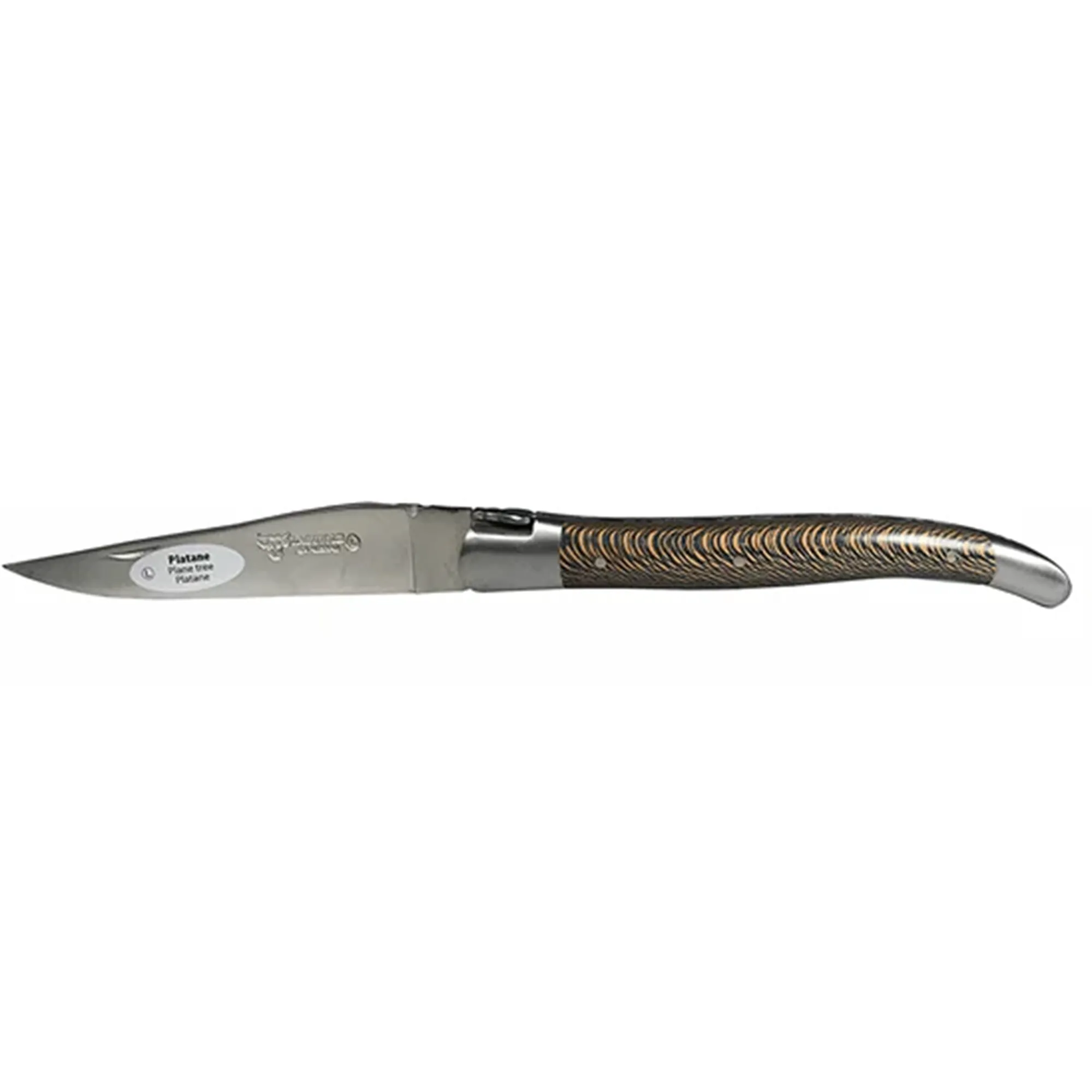 Laguiole en Aubrac Handcrafted Plates Multipurpose Knife with Matte Bolsters, Brown Sycamore Wood Handle, 4.75 inches
