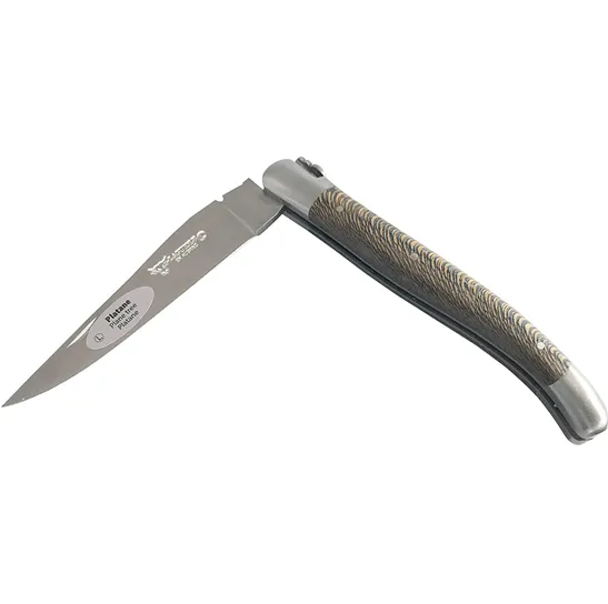 Laguiole en Aubrac Handcrafted Plates Multipurpose Knife with Matte Bolsters, Brown Sycamore Wood Handle, 4.75 inches