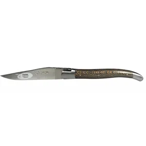 Laguiole en Aubrac Handcrafted Plates Multipurpose Knife with Matte Bolsters, Brown Sycamore Wood Handle, 4.75 inches