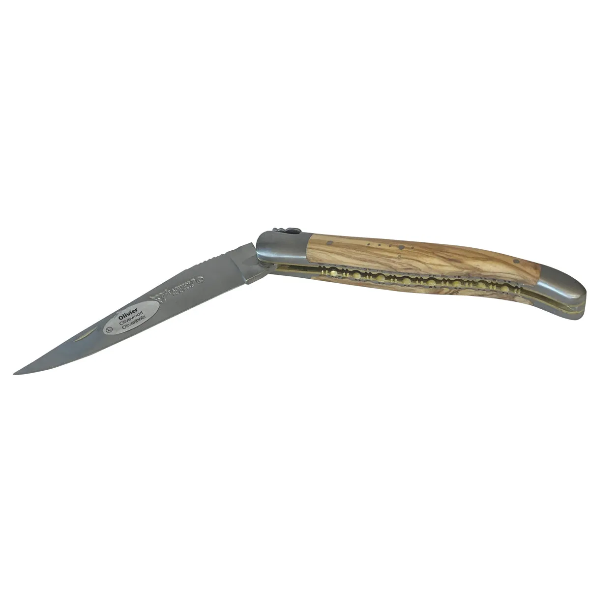 Laguiole en Aubrac Handcrafted Stainless Steel & Brass Double Plate Multipurpose Knife with Shiny Bolsters, Olivewood Handle,  4.75-Inches
