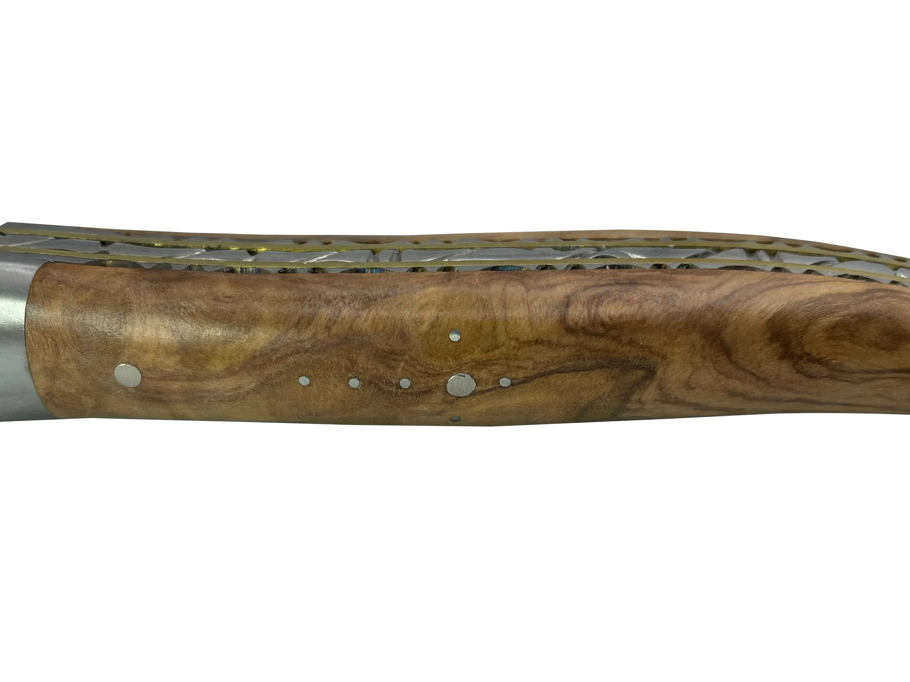 Laguiole en Aubrac Handcrafted Stainless Steel & Brass Double Plate Multipurpose Knife with Shiny Bolsters, Olivewood Handle,  4.75-Inches