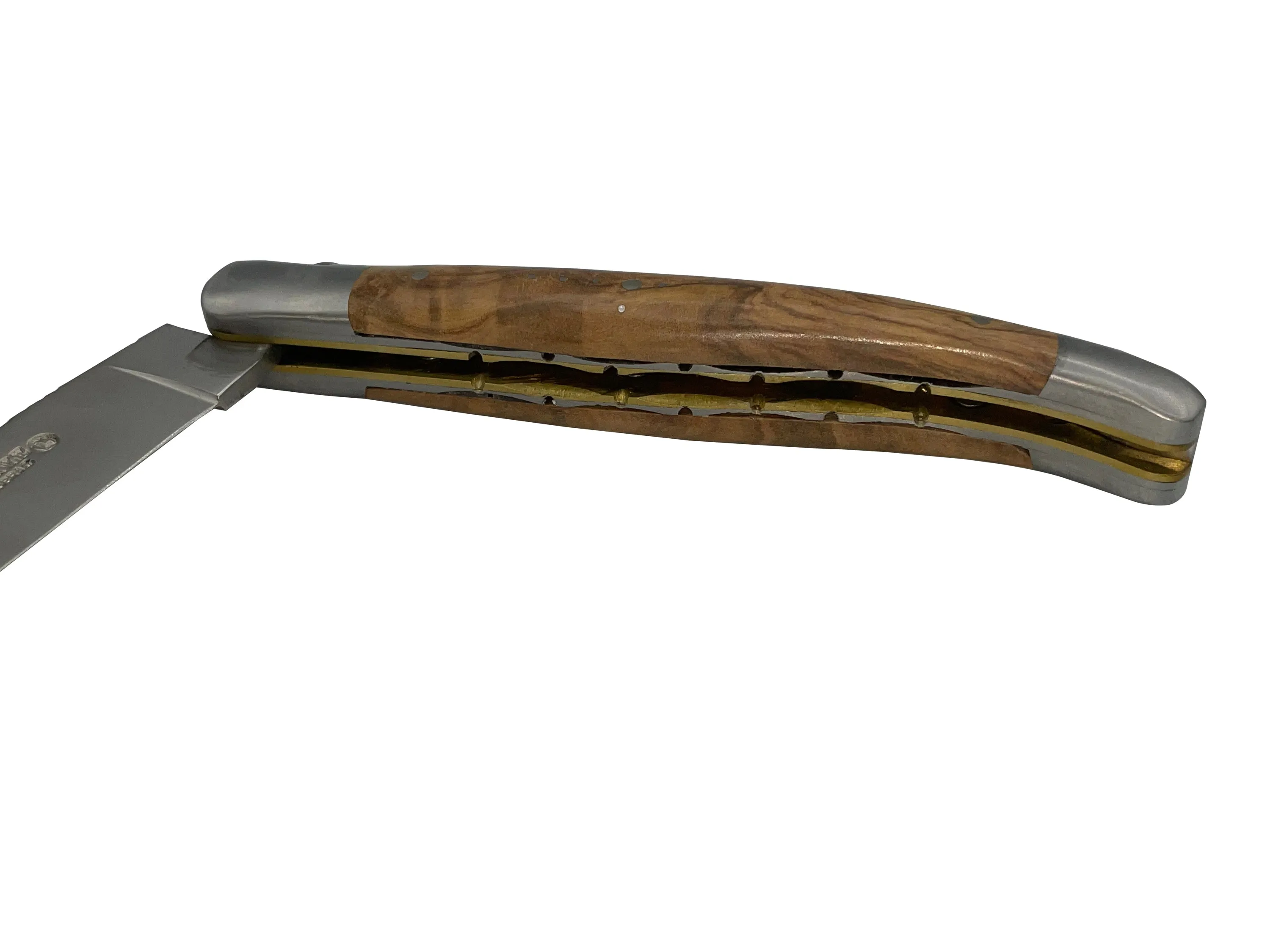 Laguiole en Aubrac Handcrafted Stainless Steel & Brass Double Plate Multipurpose Knife with Shiny Bolsters, Olivewood Handle,  4.75-Inches