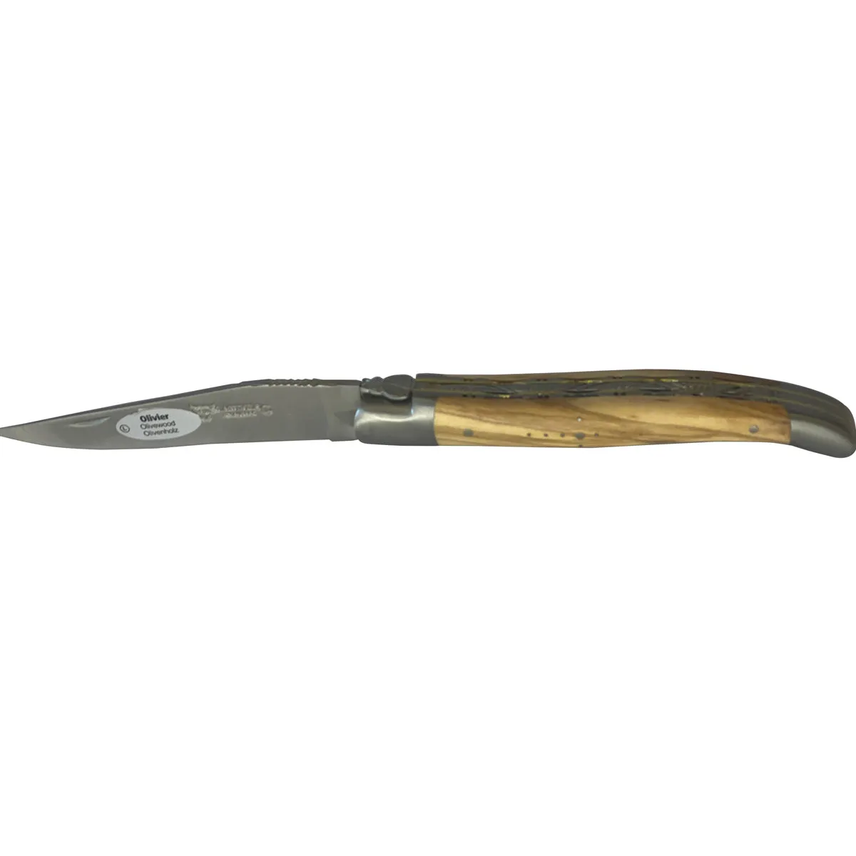 Laguiole en Aubrac Handcrafted Stainless Steel & Brass Double Plate Multipurpose Knife with Shiny Bolsters, Olivewood Handle,  4.75-Inches