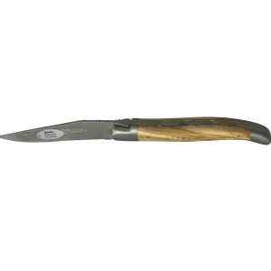 Laguiole en Aubrac Handcrafted Stainless Steel & Brass Double Plate Multipurpose Knife with Shiny Bolsters, Olivewood Handle,  4.75-Inches